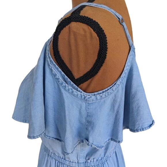 Old Navy XS Chambray Sundress Tiered Off Shoulder Strappy Coastal Cowgirl Boho - Picture 9 of 14